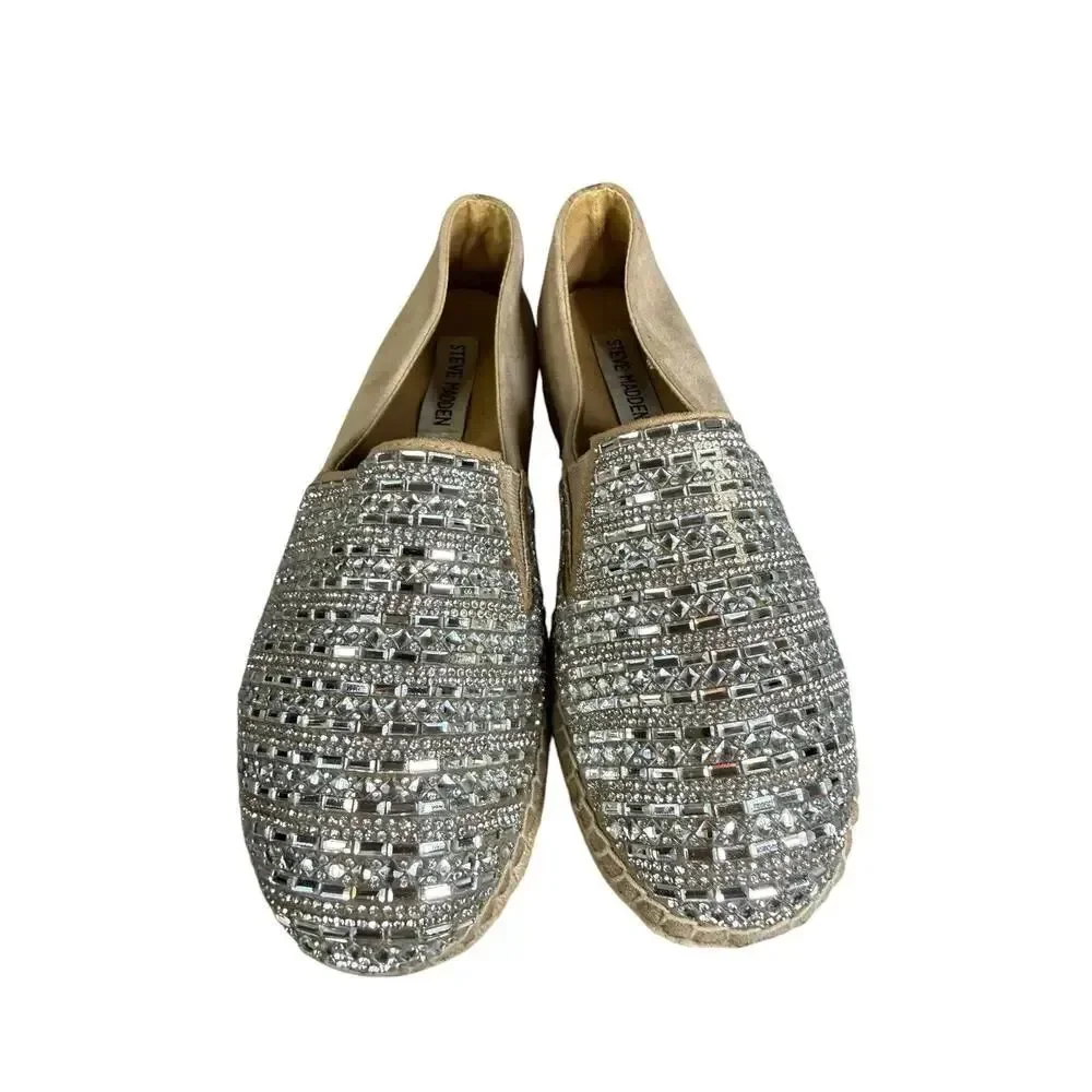 Steve Madden Proud Platform Espadrilles Rhinestone Crystal Slip On Loafers 6.5